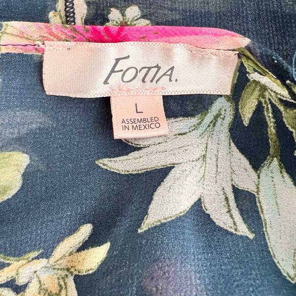 Fotia Sheer Kimono Cardigan Womens‎ L Blue Pink Floral Casual Beach Spring Layer - Picture 7 of 9